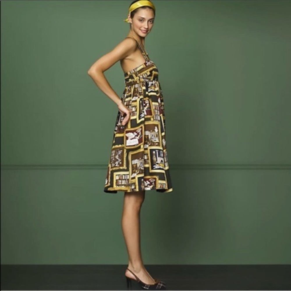 J.Crew Collection Library Print Dress Womens 6 Brown Silk RARE Empire Waist